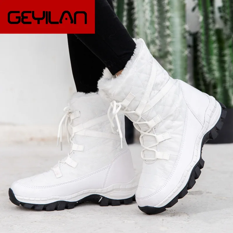 

2020 Winter boots High Women Snow Boots plush Warm shoes Plus size 35 to big 42 easy wear girl white shoes female hot boots