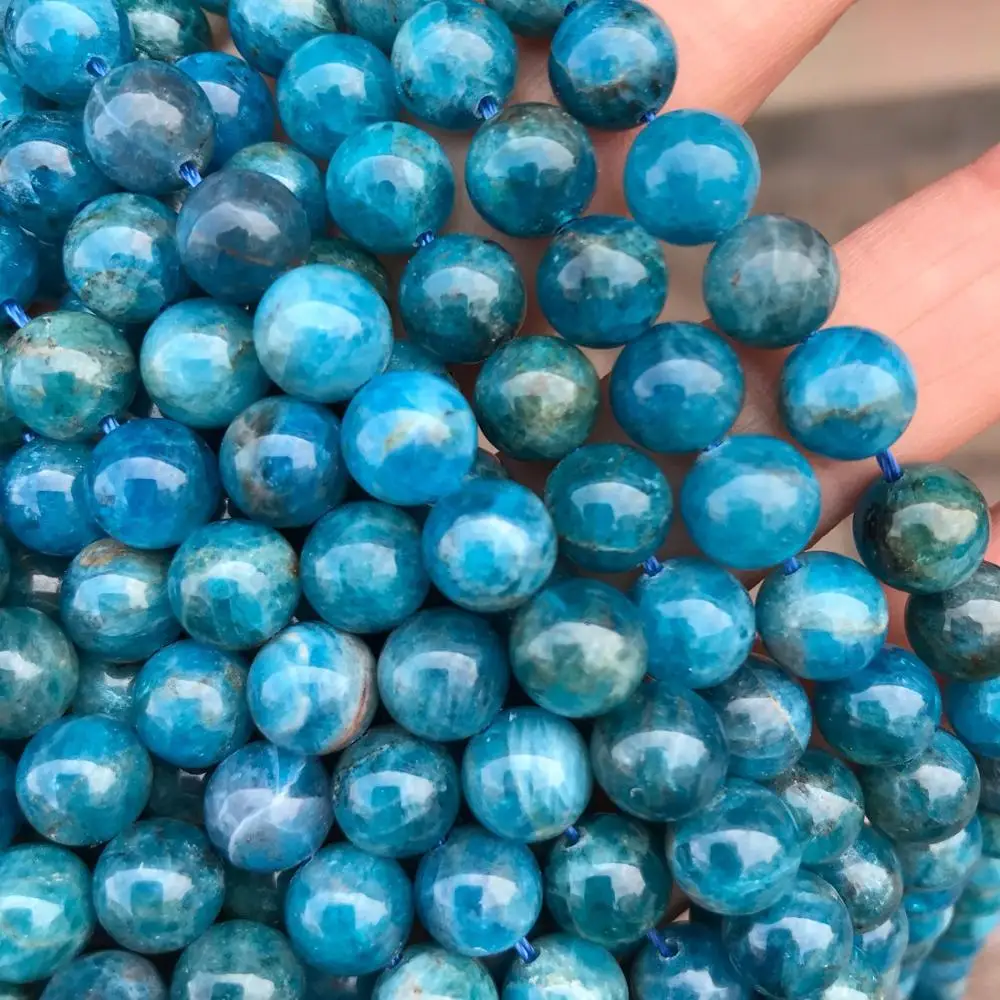 2 strands  Natural Genuine Madagascar Blue Apatite Round Jewellery Loose Ball Beads 6-12mm 15