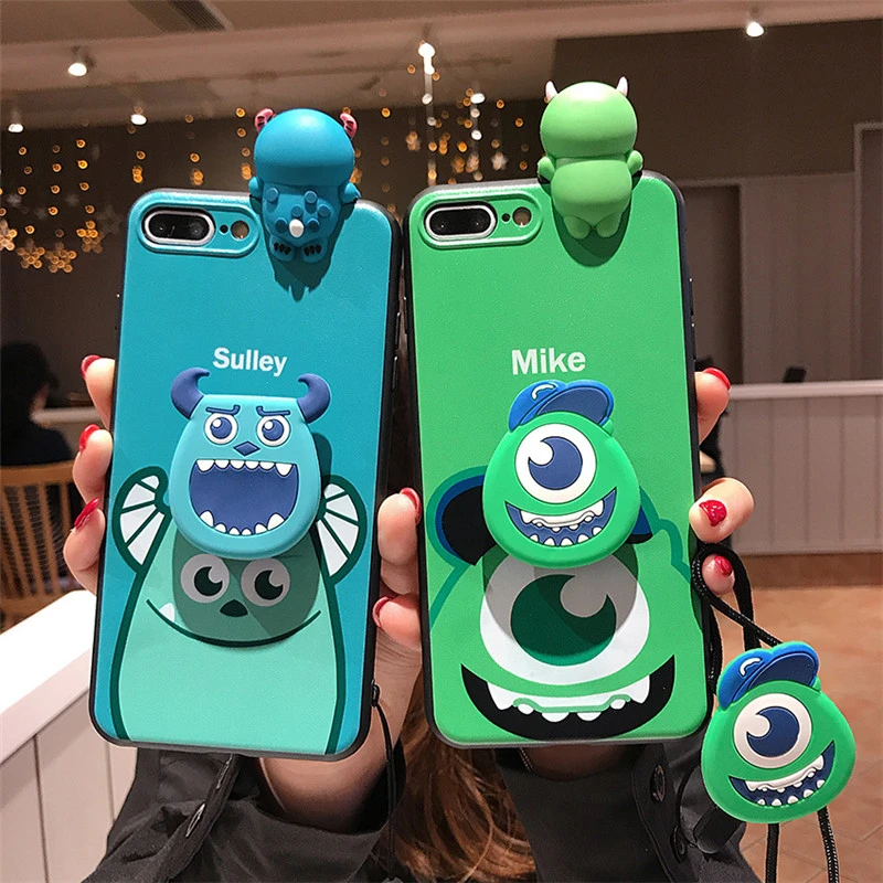 Disney Sulley Mike Phone Case For Apple Iphone 6 7 8 Plus X Xs Max Xr With Bracket Lanyard Tpu Anti Fall Phone Back Cover Phone Case Covers Aliexpress