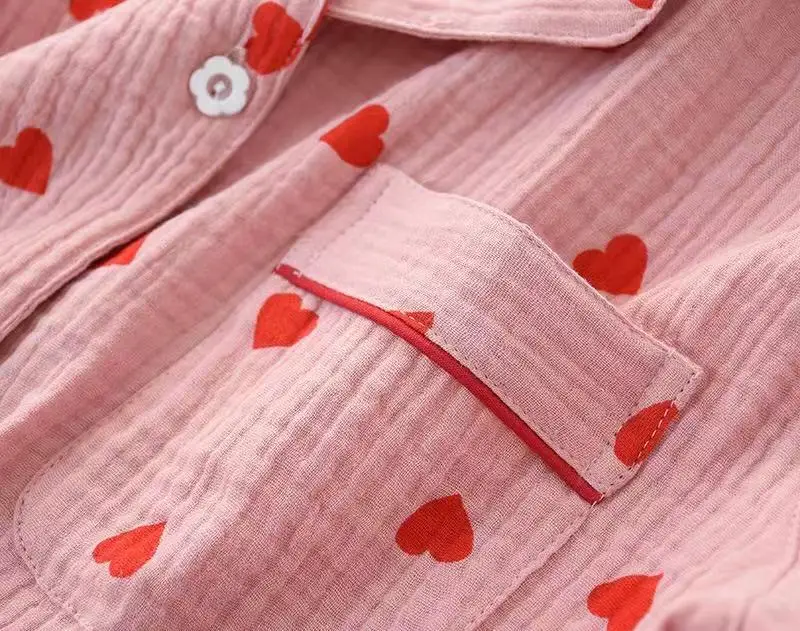 Осенний пижамный комплект с принтом «любовь» для женщин, марля, хлопок, длинный рукав, повседневная одежда для сна, Женская пижама, Pijamas Para Mujer