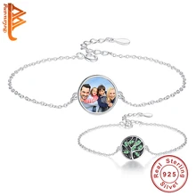 BELAWANG Горячая персонализированные индивидуальные фото стерлингового серебра 925 Дерево жизни браслет Женщины Регулируемая цепь семья браслет из серебра, ювелирные украшения