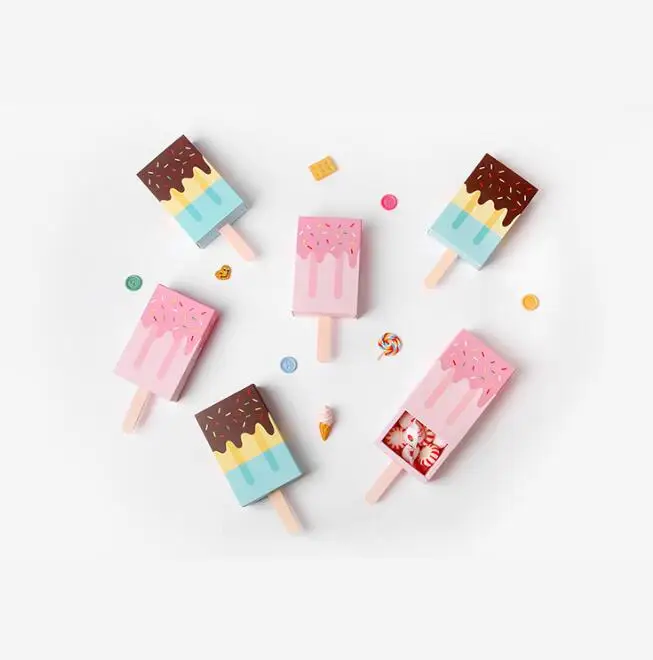 

6.7x10.2x2.7cm 20pcs Funny Creative small pink blue drawer gift paper box Popsicles shape candy small packaging candy box