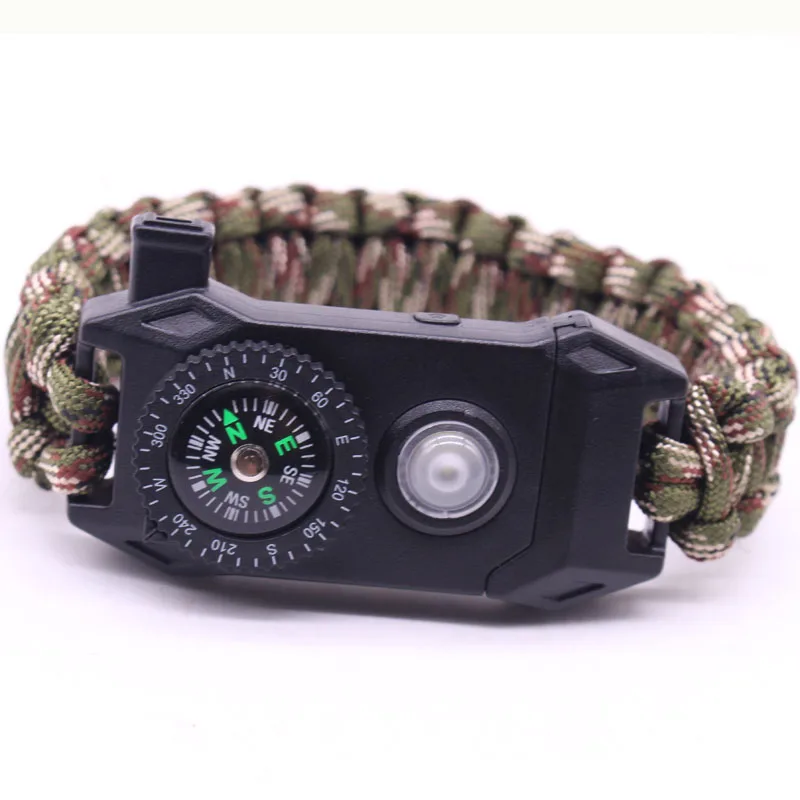 army green camo Светодиодный аварийный Паракорд Браслет ручного вязания выживания парашютный Браслет Компас Скребок, свисток, но без магниевый кремень - Цвет: army green camo
