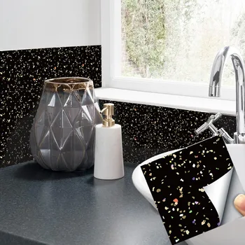 

25pcs/set Zwarte Terrazzo Tegel Sticker Bathroom Restaurant Store Room Decoration DIY PVC Self-adhesive Mural Decals Home Design