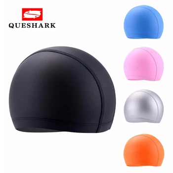 

Free size Elastic Waterproof PU Fabric Swim Cap Long Hair Ears Protection Hat Sports Swim Pool Hat Swim Caps