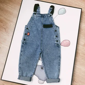 

2-6 Age Simple Baby Girl Jeans Jumpsuit Toddler Boys Kids Straight Overalls Blue Denim Suspender Trousers Kids Fall Pants