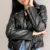 Ailegogo New Autumn Women Black Pu Faux Leather Jacket Уличная Одежда Moto Biker Slim Fit Отложной Воротник Пальто Верхняя Одежда с поясом
