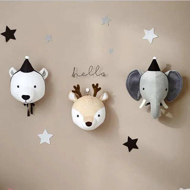 Animal Elephant Deer Bear Head Wall Mount Stuffed Wall Hanging Bedroom Decor Felt Artwork Wall Hanging Girl Nursery Nordic Toy 1