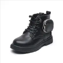 

2020 Girls Martin Boots Shoes Children Warm Boots small leather bag British style soft bottom increased strap Martin boots