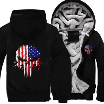 

2019 Fashion New Punisher Shantou Print Zipper Hoodies Jacket Winter Mens Casual Sweatshirt Thicken Comfortable Warm Coat