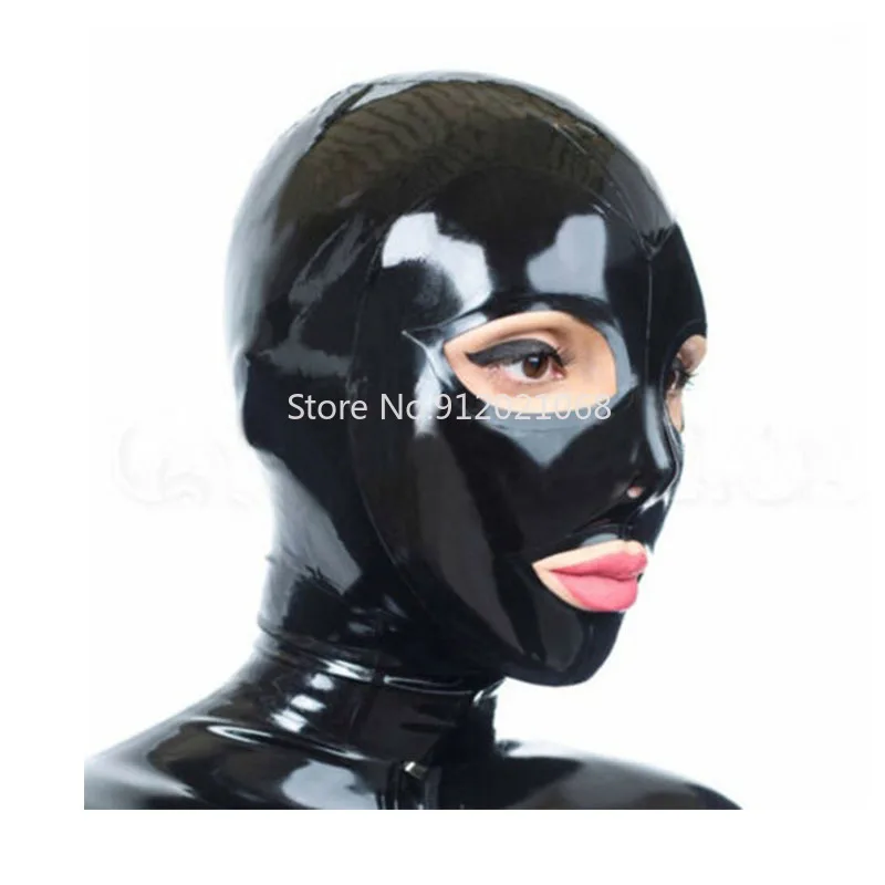 Latex Hood Back Zipper Solid Color Rubber Mask for Catsuit Club Wear  Costume