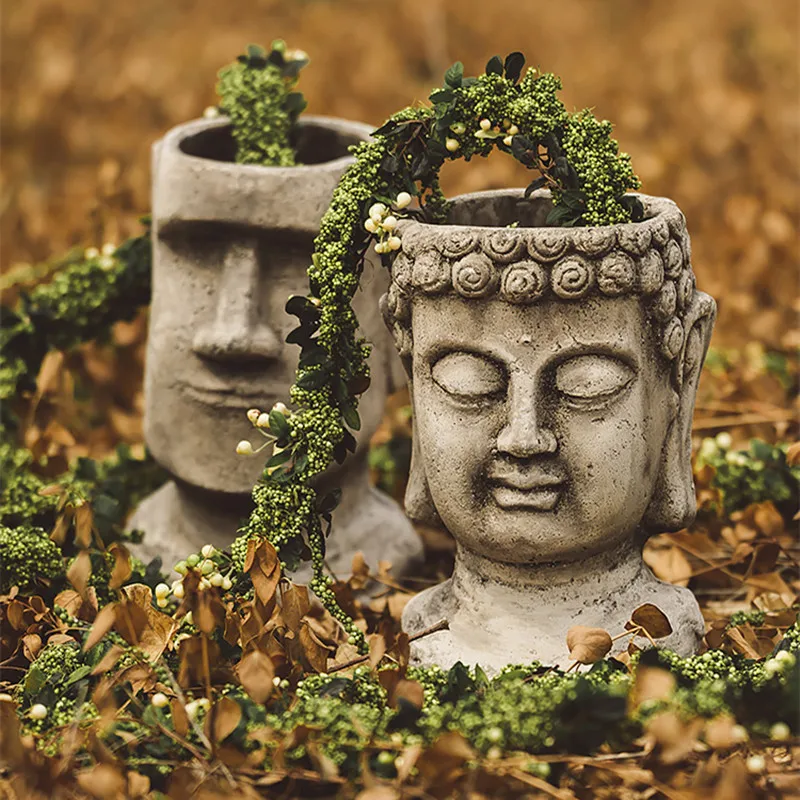 Европейский ретро Пасхальный Moai голова Будды цветочный горшок портретное искусство растение в горшке горшок Открытый сад комната кабинет Прихожая украшения R2937