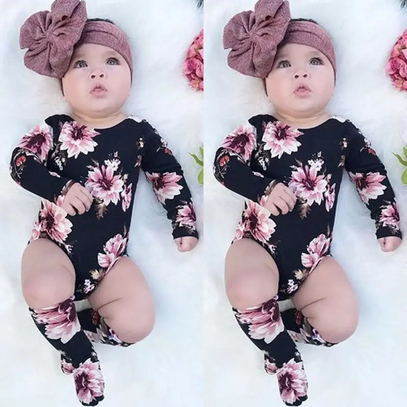

3PCS Newborn Baby Girl 0-18M Flower Romper Jumpsuit+Leg Warmers Outfits Clothes Set