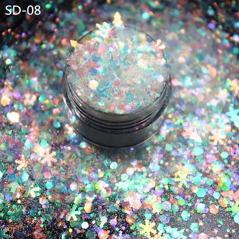 

12 цветов голографические рождественские Блестки для ногтей снежинки дерево звезды Радужные Блестки для ногтей блестящие лазерные Фотообои