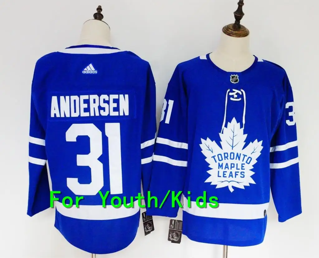 Молодежная вышивка прошитая Toronto Maple#34 Auston Matthews 31 Frederik Andersen 91 John Tavares 16 Mitchell Marner детская футболка - Цвет: Слоновая кость