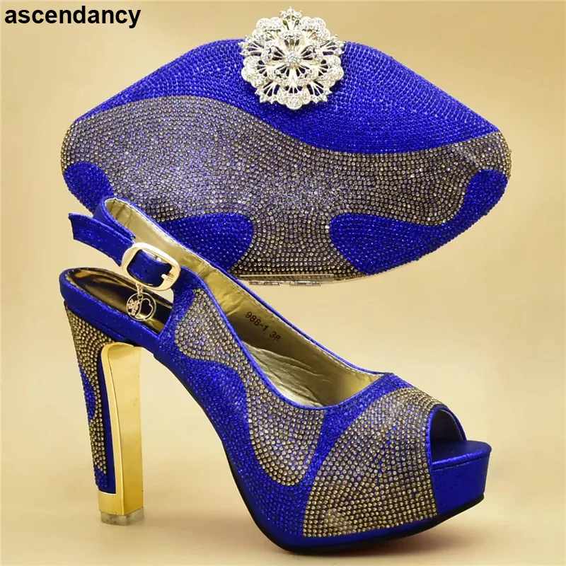 

2019 New Design African Shoe snd Bag Set for Party Italian Shoe with Matching Bag Set Decorated with Rhinestone Pumps Women Shoe