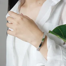 Браслет с широким изгибом, 925 пробы, серебро, полированный, шероховатая, боковая цепь, Геометрическая сшивка, цепь, элегантный женский браслет, ювелирное изделие