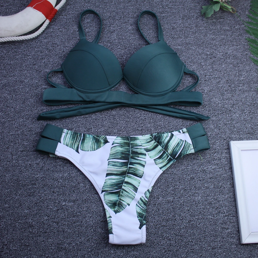 

CPUTAN Low Waist Bikini Push Up Printed Bikini 2020 Swimsuit Women Bathing Suit Women Cross Bandage Swimwear Beach Wear Summer