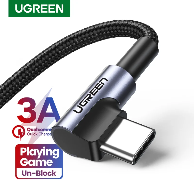 UGREEN USB C Cable Right Angle USB A to Type C 3A Fast Charger Cable for Samsung S10 S9 S8 Plus Note9 Quick Charger 3.0 USB Cord iphone charger adapter