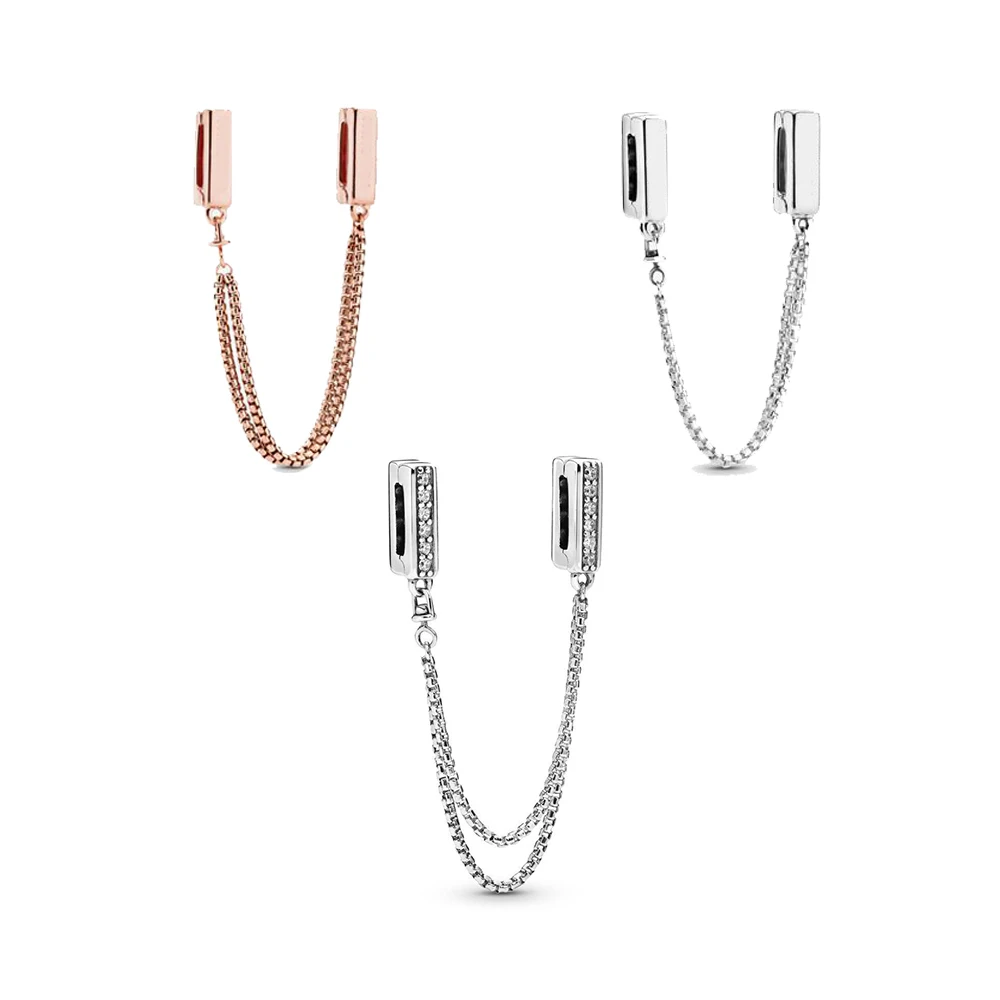 High Quality 925sterling Silver Safety Fixed Chain Pendant Charm Beads Suitable For Original Pandora Bracelet Diy Ladies Jewelry | Украшения