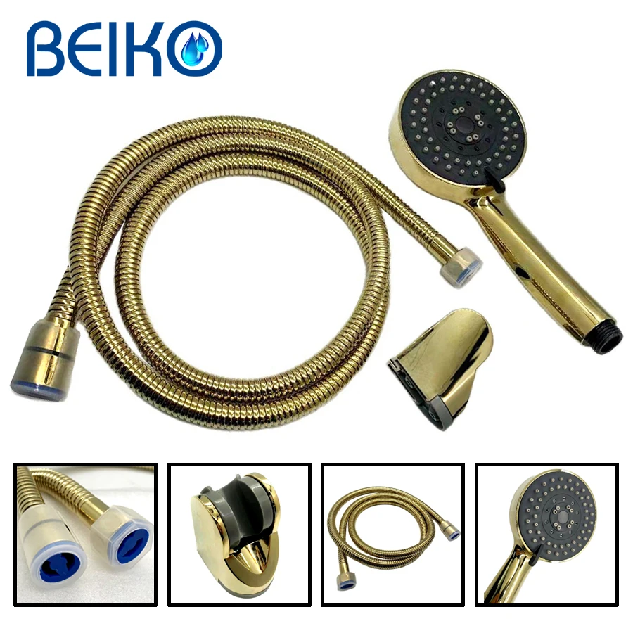 HighQuality3FunctionGoldPlatedHandHeldShowerHeadHoseand