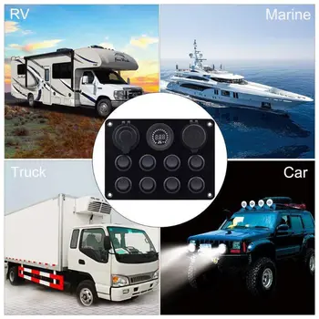 

8 Group ON-OFF Toggle 12V Precise Voltmeter Rocker Switch Panel 4.2A Dual USB Smart Charger Socket for Car RV Truck Boat
