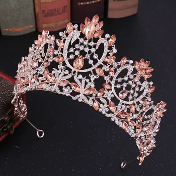 

New Fashion Vintage Baroque Rose Gold Blue Crystal Tiaras and Crowns Diadem Bride Noiva Wedding Party Hair Jewelry Accessories