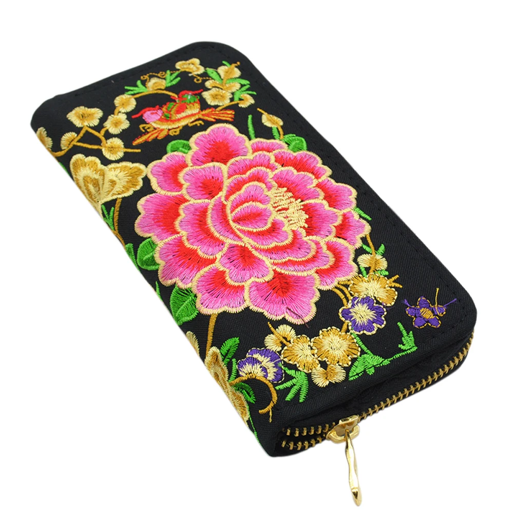 Bajo costo Monedero bordado de flores para fiestas nocturnas, cartera larga hecha a mano con flores étnicas, bolso para teléfono, multicolor, Color aleatorio mmQKMZ6gAKE