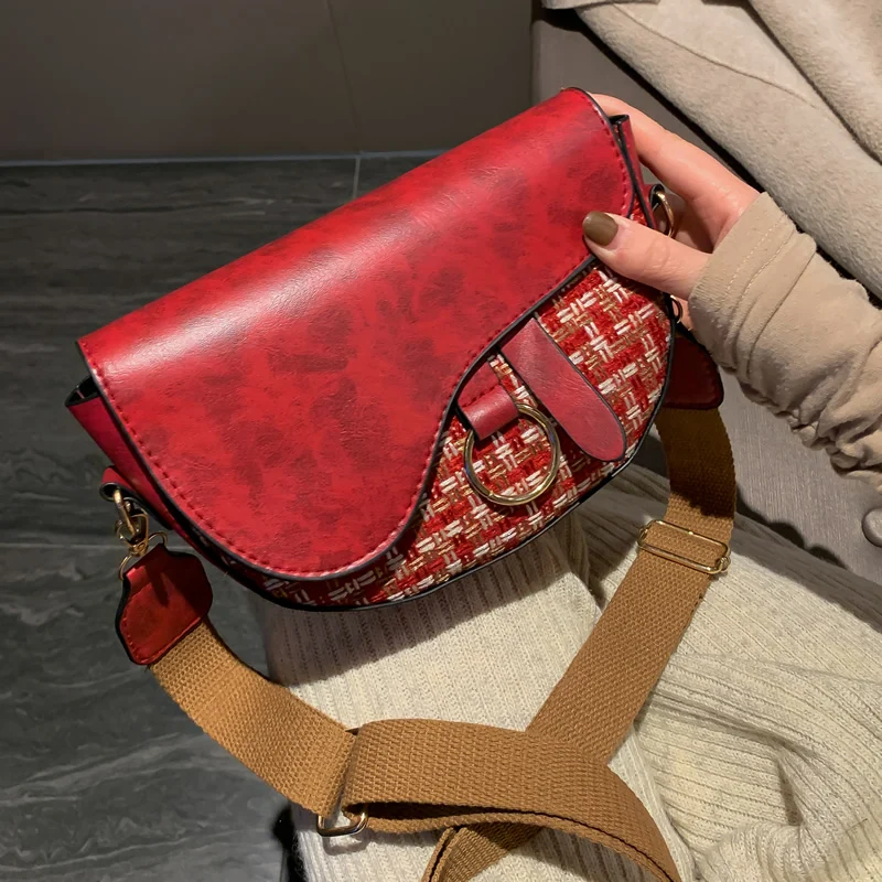 

Women's Saddle Bag Knitting PU Leather Bag Half Round Crossbody Messenger Bags 2020 Lady Designer Shoulder Bags Phone Purse Bag
