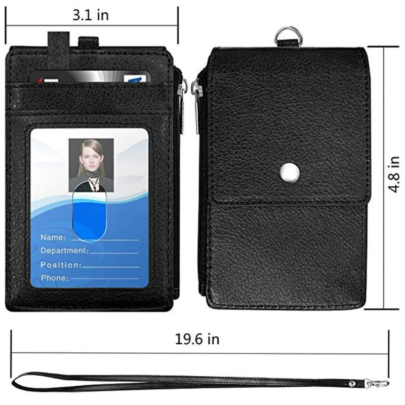 Office Unisex PU Leather ID Badge Card Holder Wallet with 5 Card Slots 1 Side RFID Blocking Pocket with Neck Lanyard Strap leather wallet wallet card holder card holder credit card holder credit card wallet business card holder