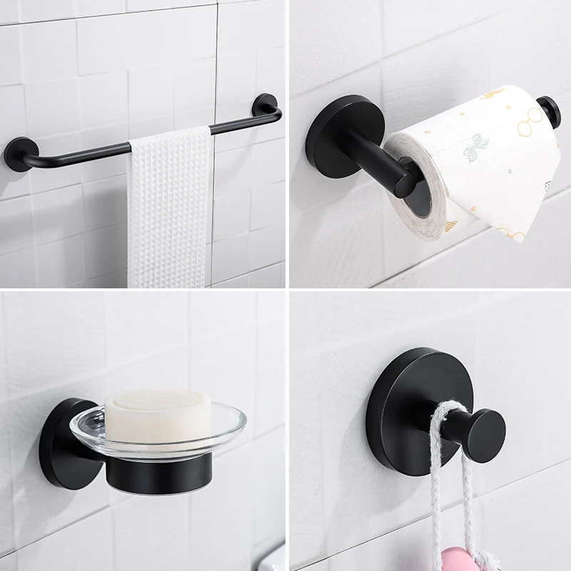 Badezimmer-Hardware-Set, Schwarz, Bademantel-Aufhänger, Handtücher, Regal, Kleiderbügel, Seidenpapier, Seifenschale, Badezimmer-Accessoires