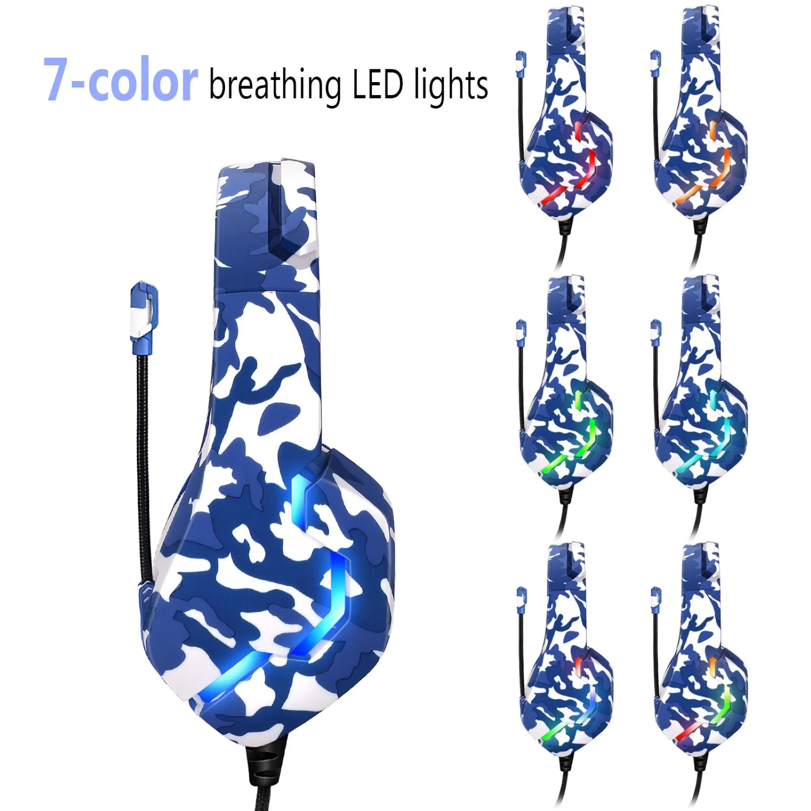 J10 Camouflage Gaming Headset Headphone with Microphone Stereo Earmuffs Lights Professional Led Light Gamer Headset for Computer