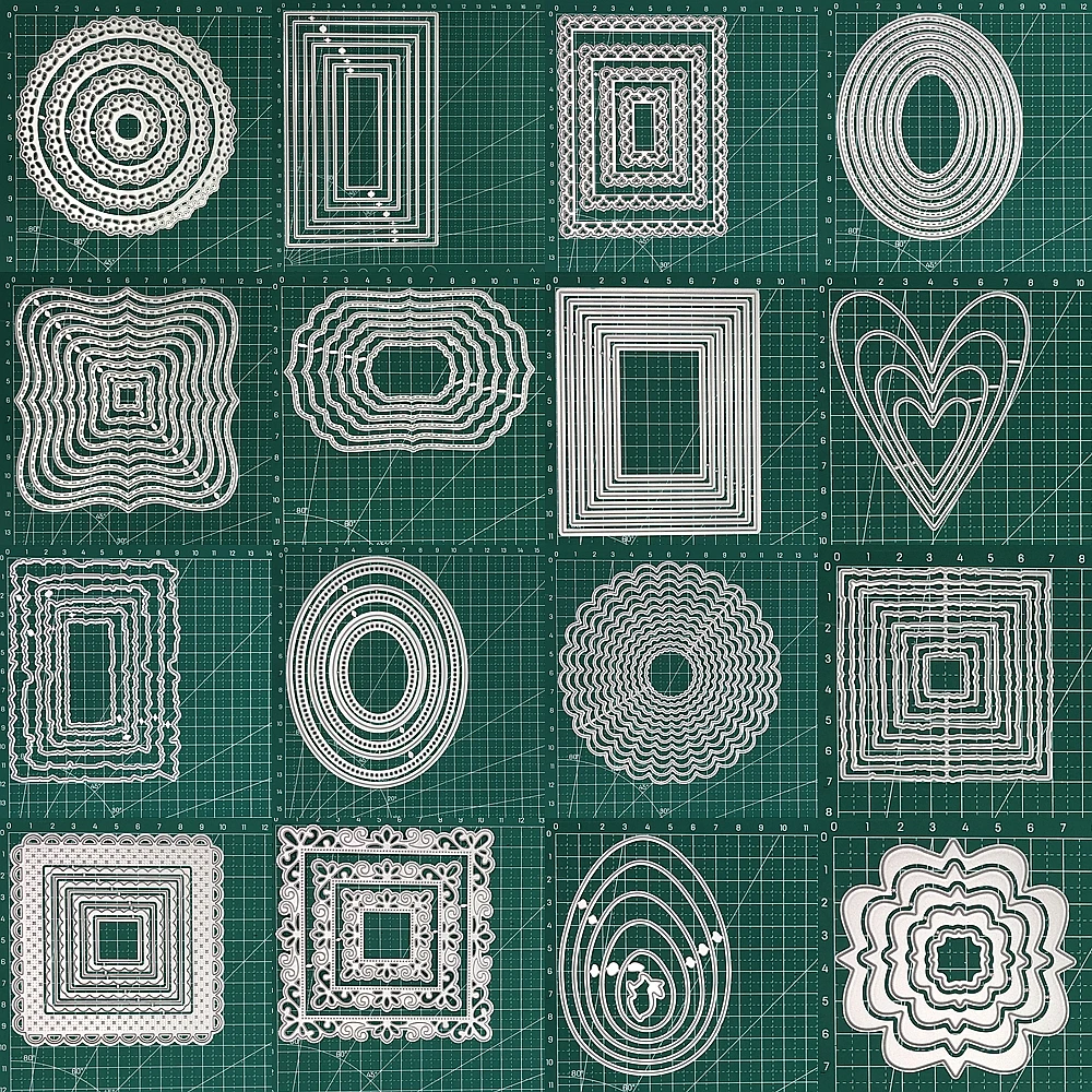 Basic Frame Metal Cutting Die Round Rectangle Lace Eggs Heart Shape Scrapbook Craft Layered Greeting Card Handmade 29PCS metal cutting dies,die cutting plates,embossing cutting die,scrapbook die cutter,cutting dies