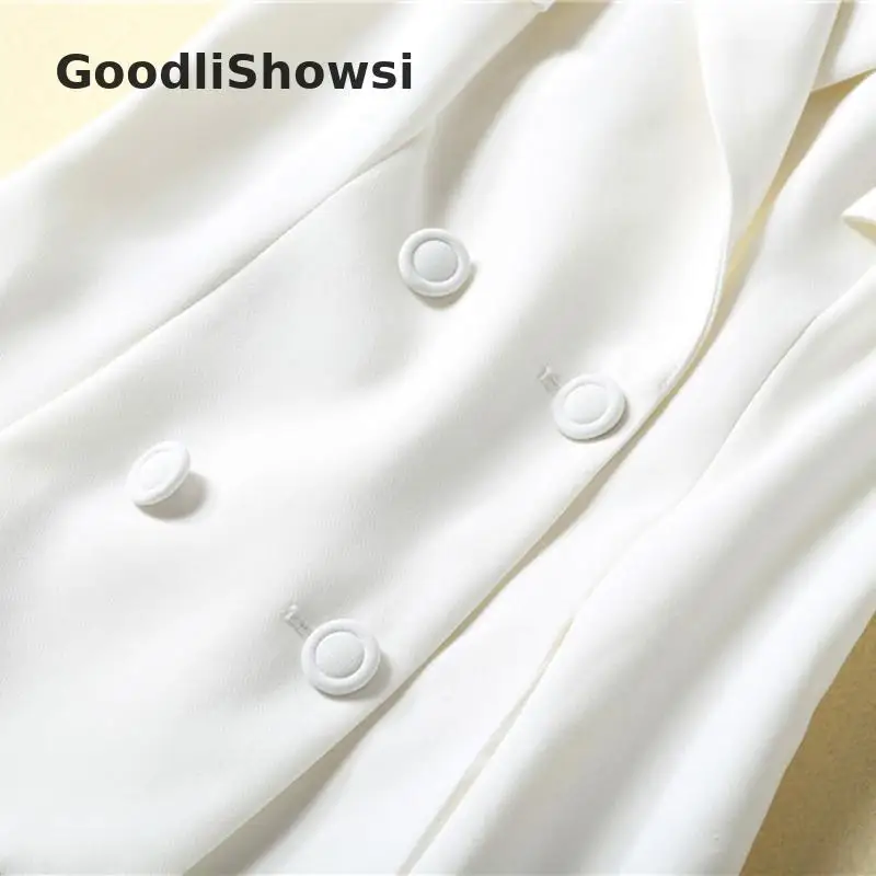 GoodliShowsi, весна, новинка, простой Женский блейзер, платье, сплошной цвет, зубчатый плащ с отворотами, рукав, белый, двубортный, платья