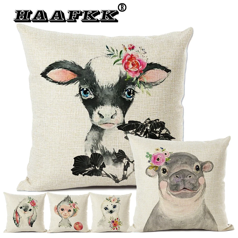 

Home Sofa Decorative Pillow 2020 Latest Style Cute Animal Design 45x45cm Linen Pillow Lovely Koala Seahorse Pattern