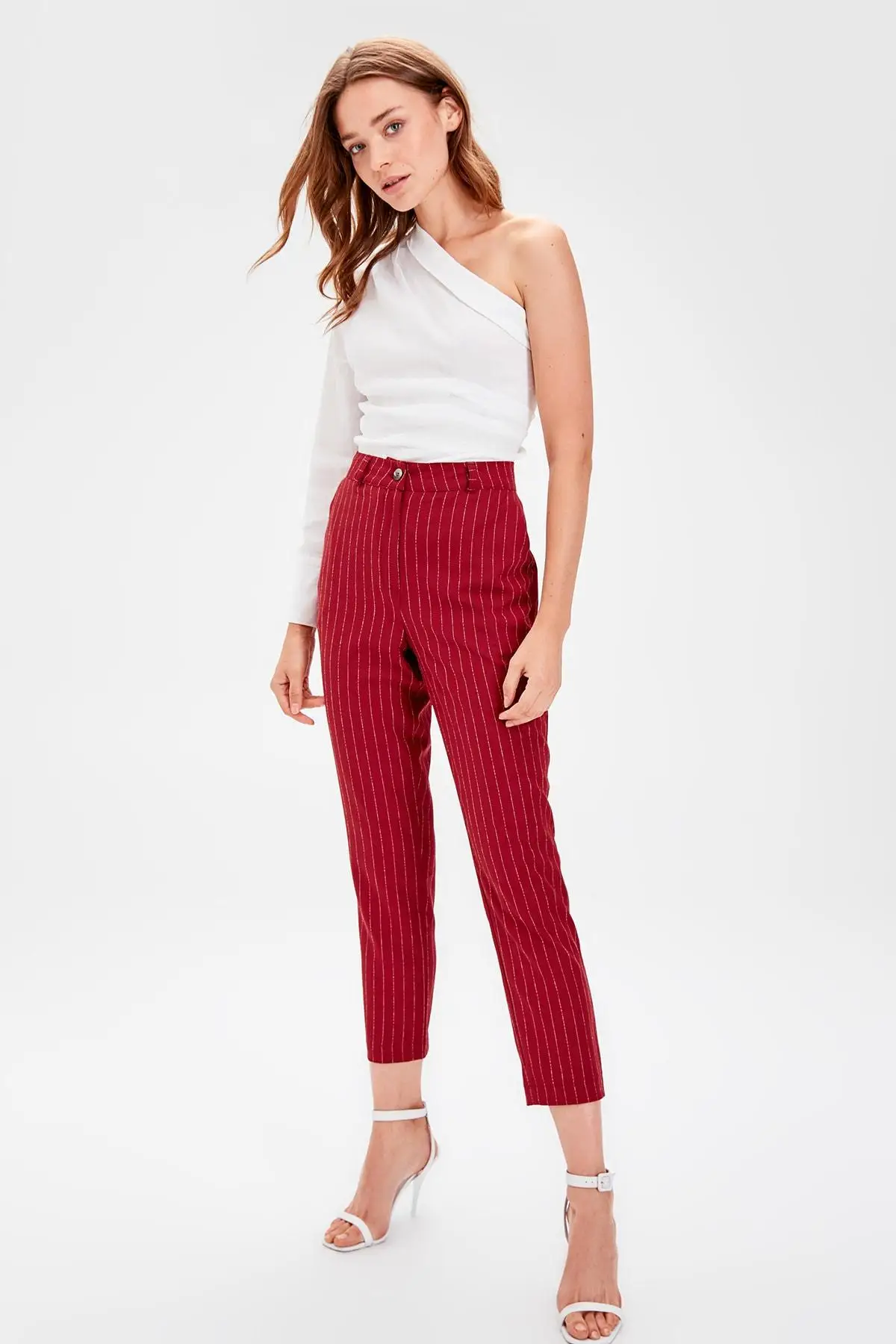 

Trendyol Burgundy Striped Pants TWOAW20PL0171