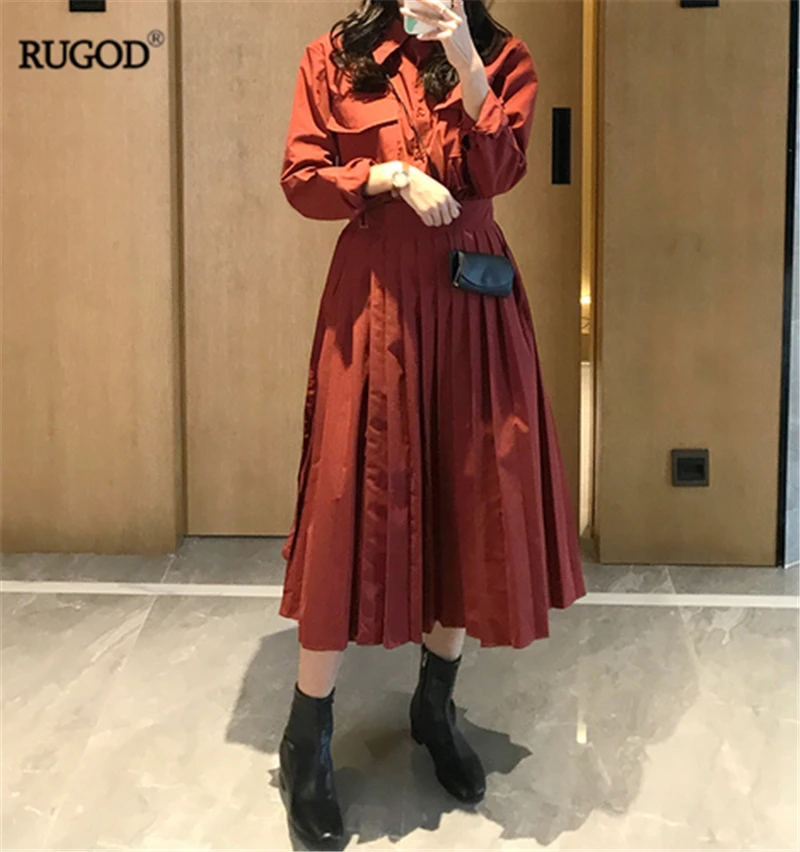 Новинка 2019 женское модное осеннее платье RUGOD в стиле сафари приталенное