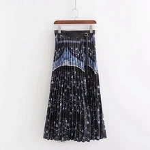 Винтаж с принтом Для женщин плиссированный с запахом юбка миди Осенняя обувь для отдыха женская обувь свободные юбки P1383