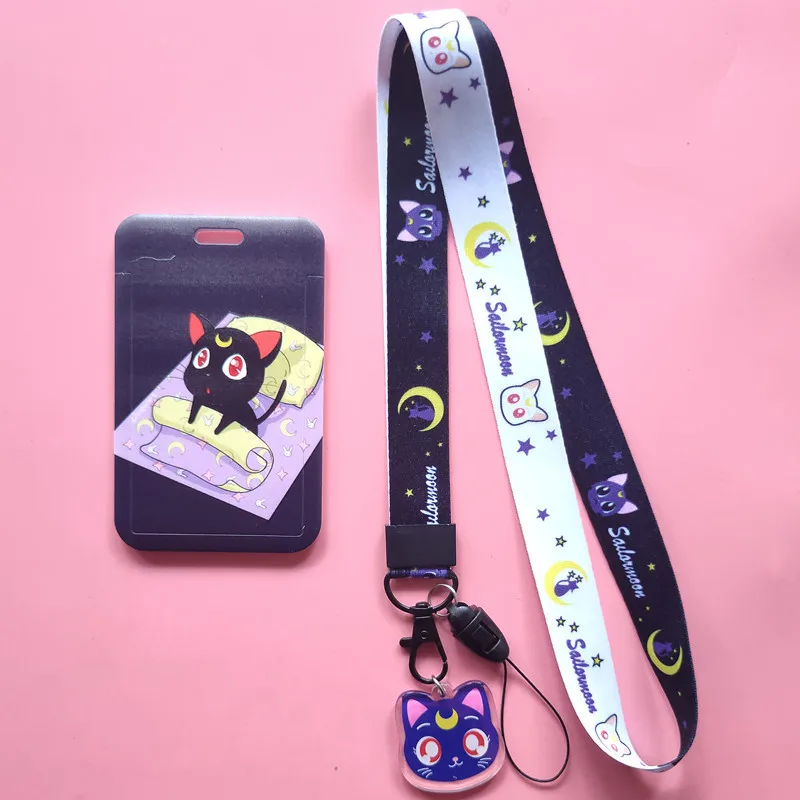 Anime Kawaii Cartoon Moon Cat Lanyard Wristband Credit Card ID Holder Bus Pass Staff Name Tag Badge Holders for Girls Anime Kawaii Cartoon Moon Cat Lanyard Wristband Credit Card ID Holder Bus Pass Staff Name Tag Badge Holders for Girls