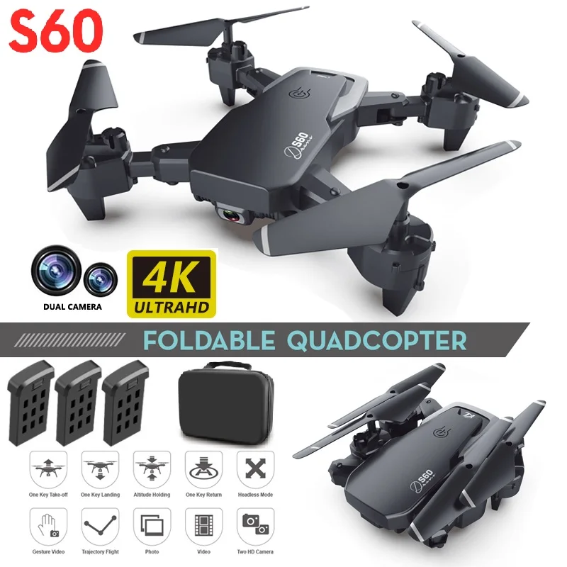 S60 Дрон 4k широкоугольная камера Wi-Fi Fpv двойная Радиоуправляемый квадрокоптер