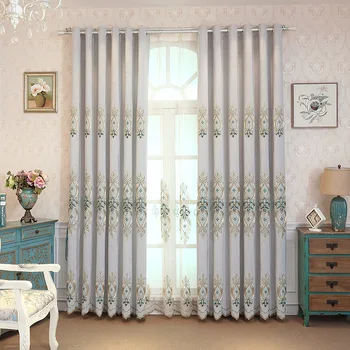 

Grey Curtain Cloth Boy Curtain for Living Room Bedroom Window European Girls' Water-soluble Embroidery Yarn Floor Shading