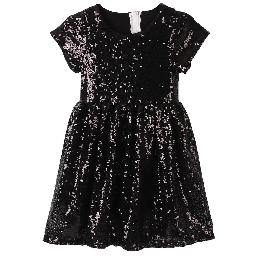 Платье с блестками для маленьких девочек; детское блестящее платье принцессы для девочек; черное летнее платье; платья для первого причастия для девочек; праздничное платье