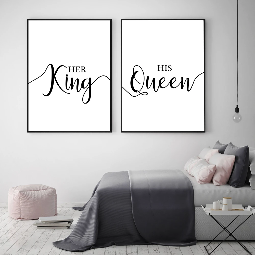 wall art canvas her king his queen simple quotes poster minimalist print couple anniversary painting pictures for living room painting & calligraphy aliexpress wall art canvas her