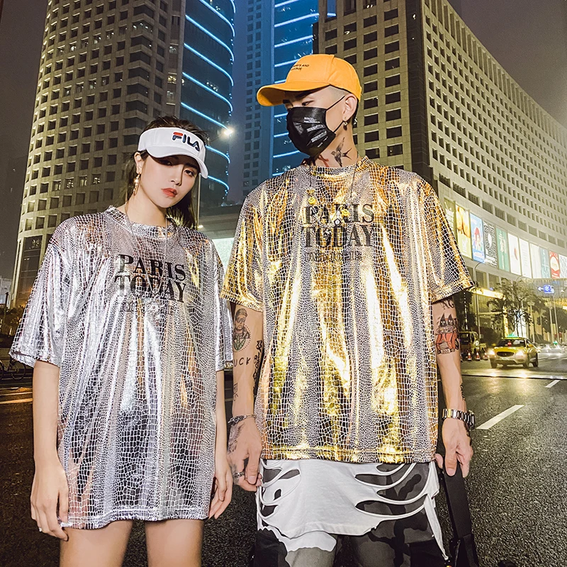 

Fashion 2020 Designer Original Sequin Costume Mens Hip Hop T Shirts Oversize Couple Top Tees Oversized Punk Streetwear for Women