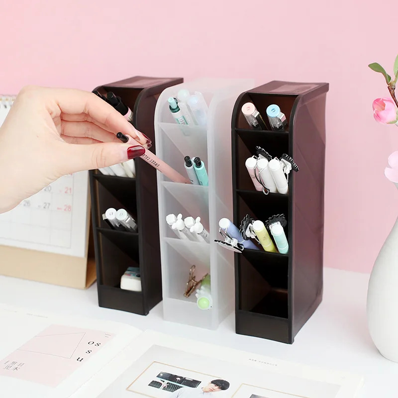 

Multifunctional Four-compartment Desktop Penholder Office, School Storage Box with Clear White and Black Plastic Box, Desk, Pen