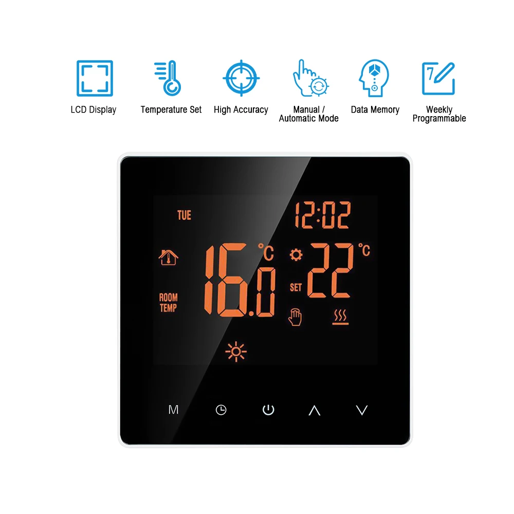 Thermostat 16A Wi-Fi /NO WIFI Orange / White Smart Thermostat Digital Temperature Controller APP Control LCD DisplayTouch Screen