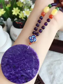 

Z331 Fine Jewelry 80.5grams Russia Origin 100% Natural Charoite Gemstone Female Pendant Necklaces Christmas Gift