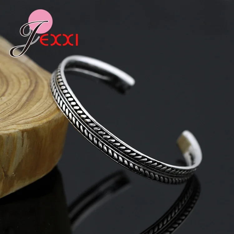 

Good Quality Men Women Punk Style 925 Sterling Silver Wide Bracelets Bangles Opening Bangles For Christmas Gifts