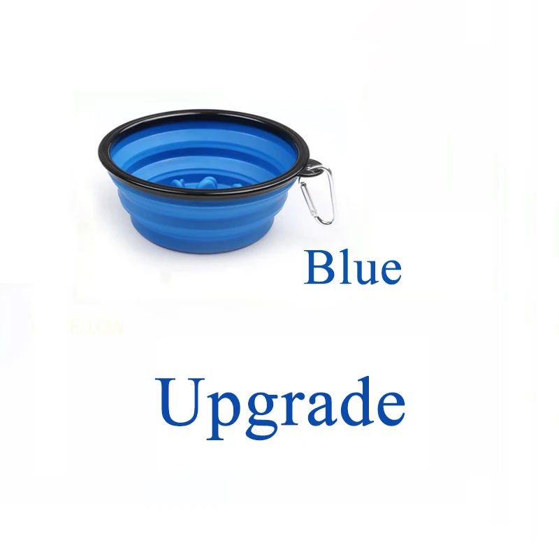 Обновление Путешествия складной силиконовый ПЭТ Чаша медленная подача воды пищи BPA бесплатно тарелка для собак кошек падение - Цвет: Upgrade Bowl-Blue