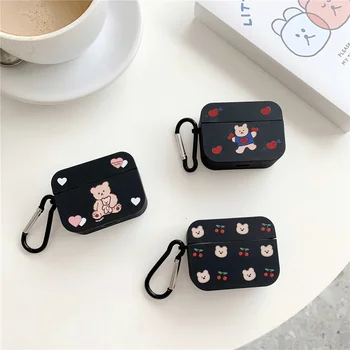 

Cute Korean Cartoon Love bear Wireless Bluetooth Earphone Case for Airpods pro Cherry Square Silicone headset Cover Keychain Box